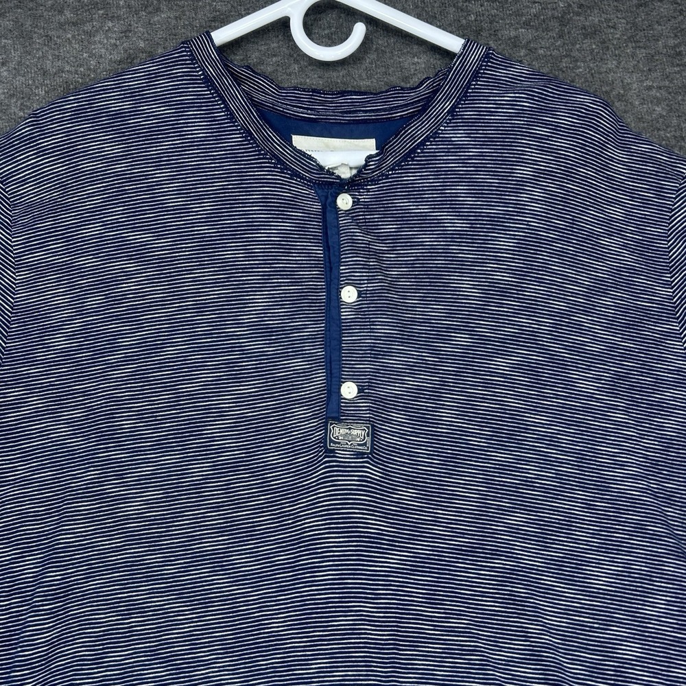 VTG Ralph Lauren Denim Supply shirt Mens 2XL Short Sleeve Henley Blue Stripe